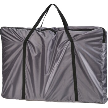Sac de transport rectangulaire matelassé gris avec anses noires et fermeture éclair sur le dessus.